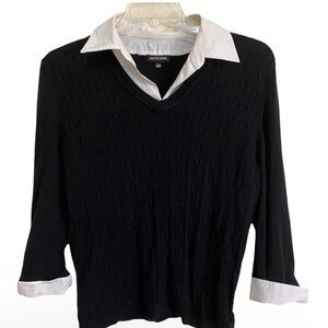 Notations Black And White V-Neck Sweater with White Accents